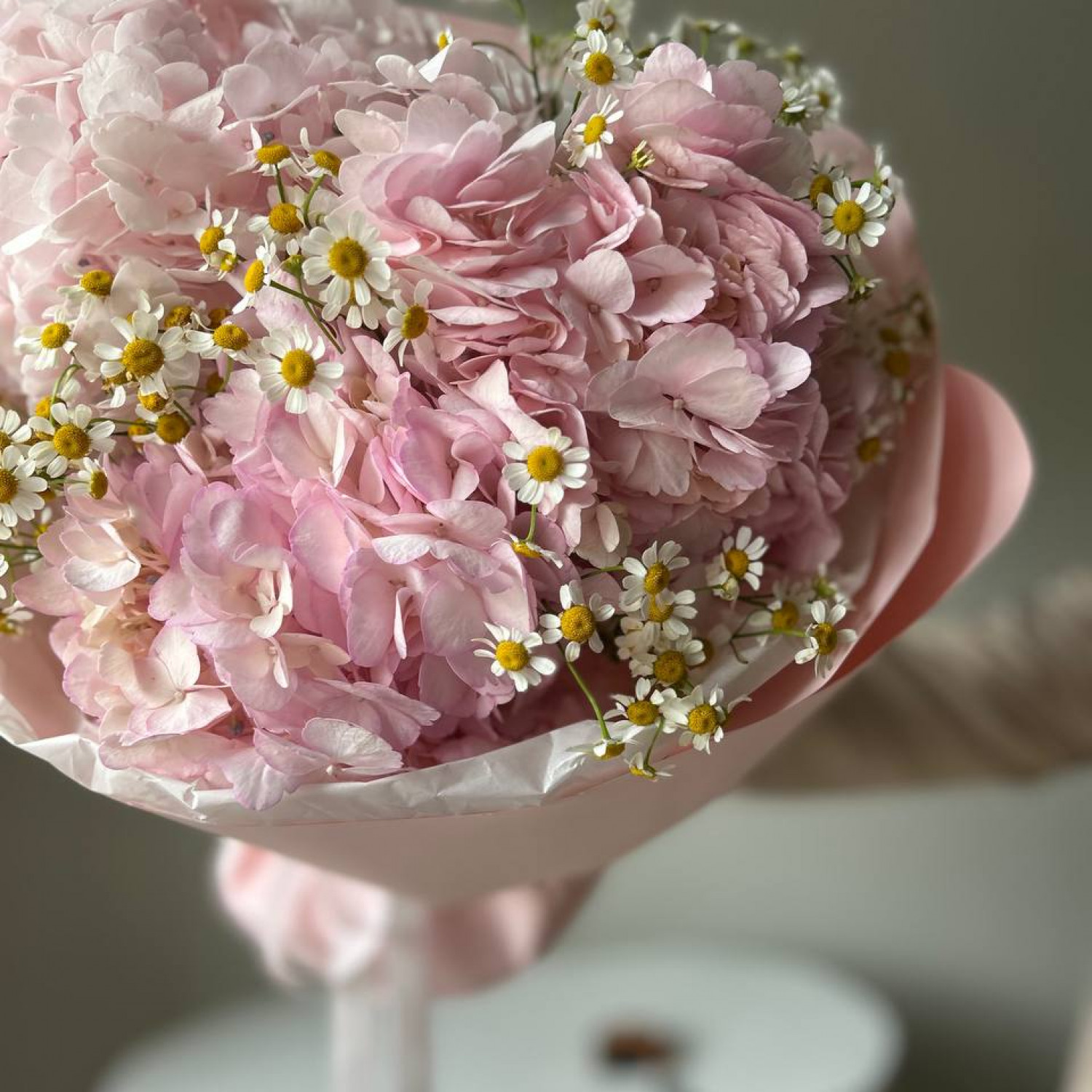 Дуобукет из Гортензий и кустовых ромашек №83