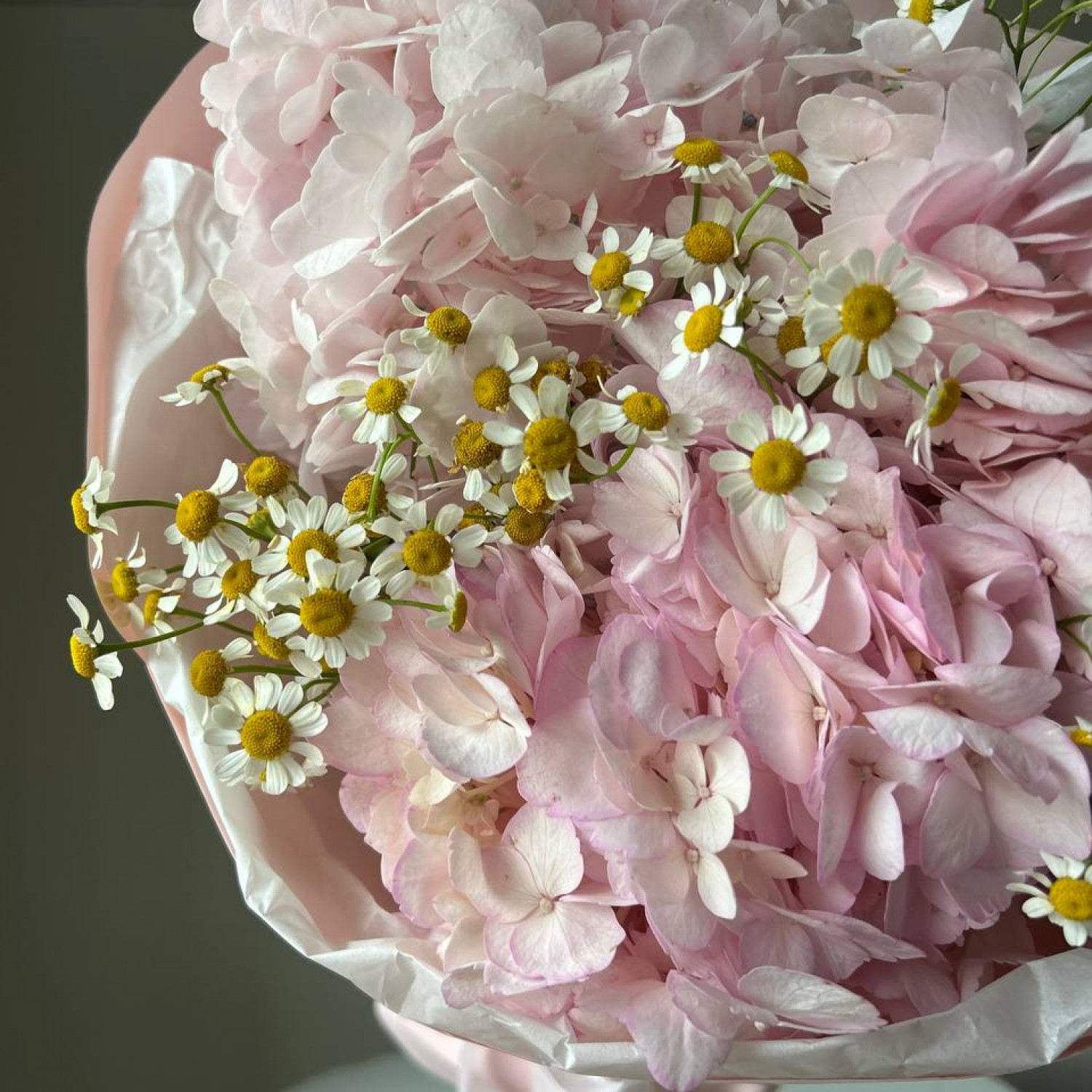 Дуобукет из Гортензий и кустовых ромашек №83