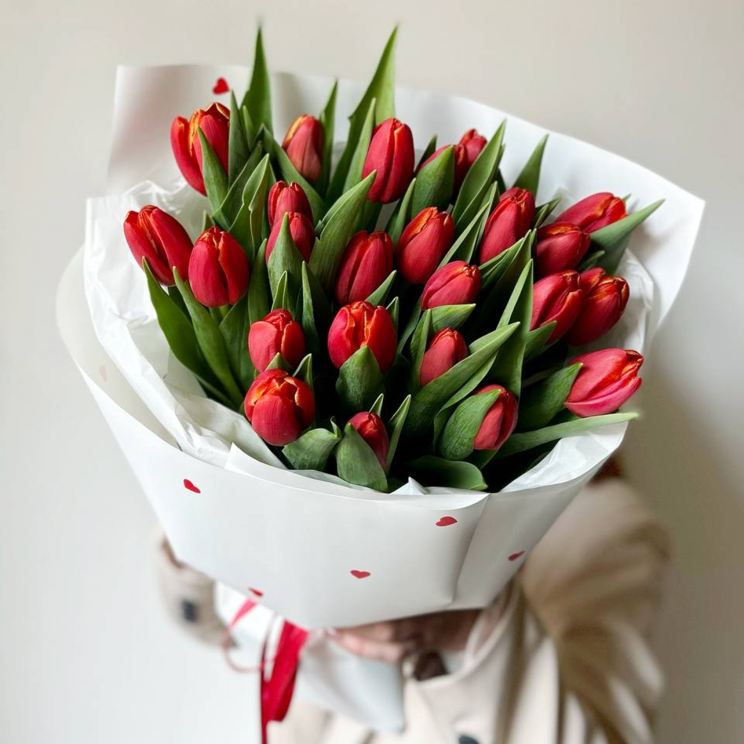 Монобукет из 25 красных тюльпанов
