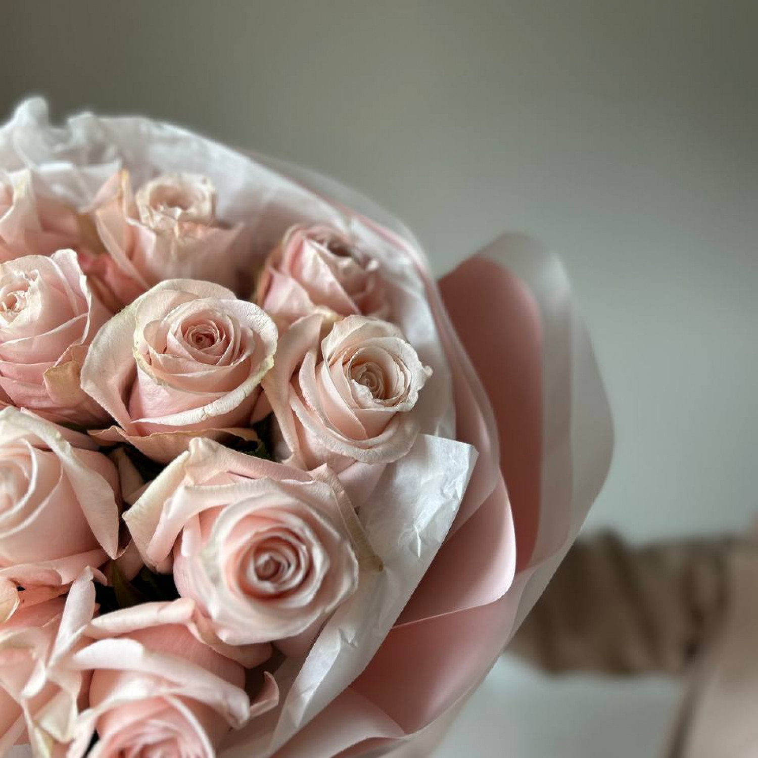 Монобукет из 15 пудровых эквадорский роз Помароса №104