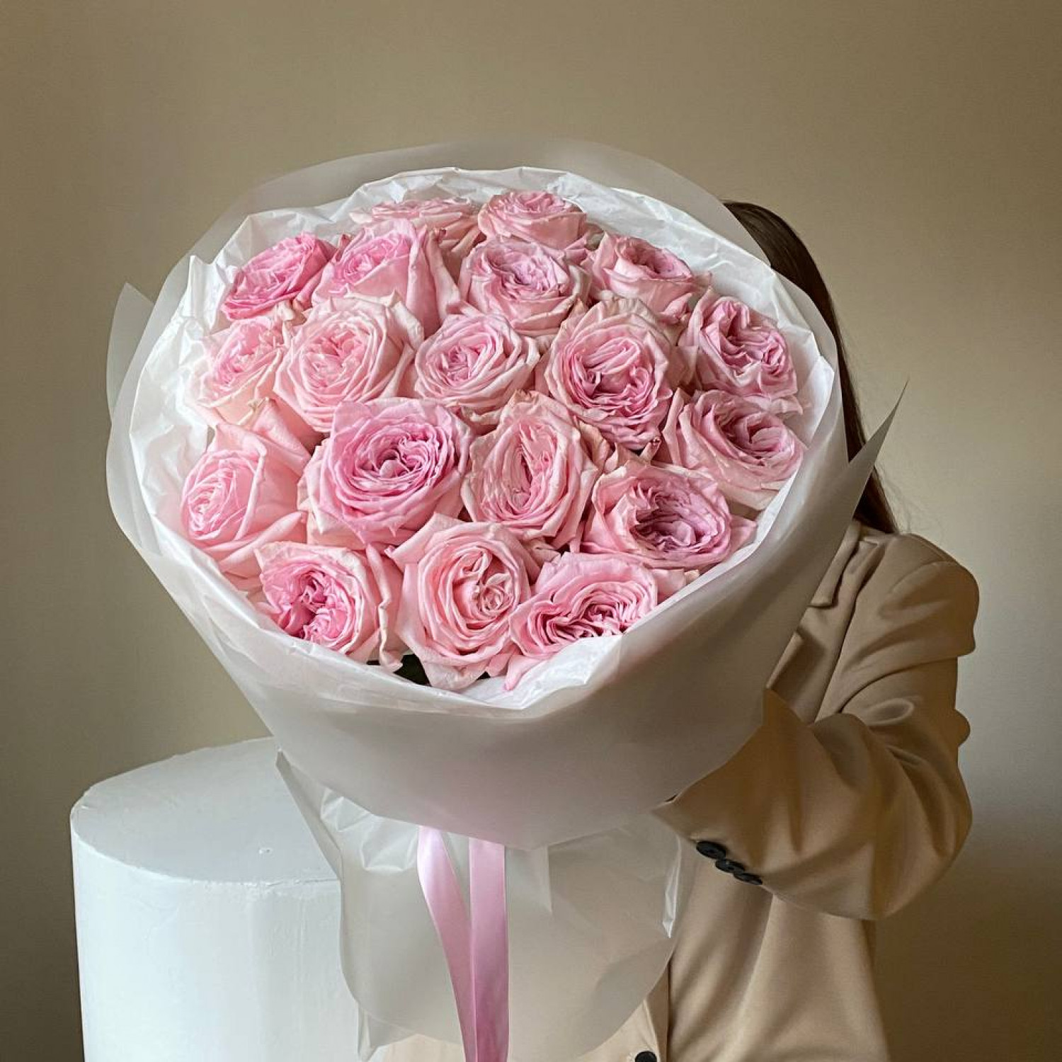 Монобукет из 19 ароматных пионовидных роз Пинк Охара №116
