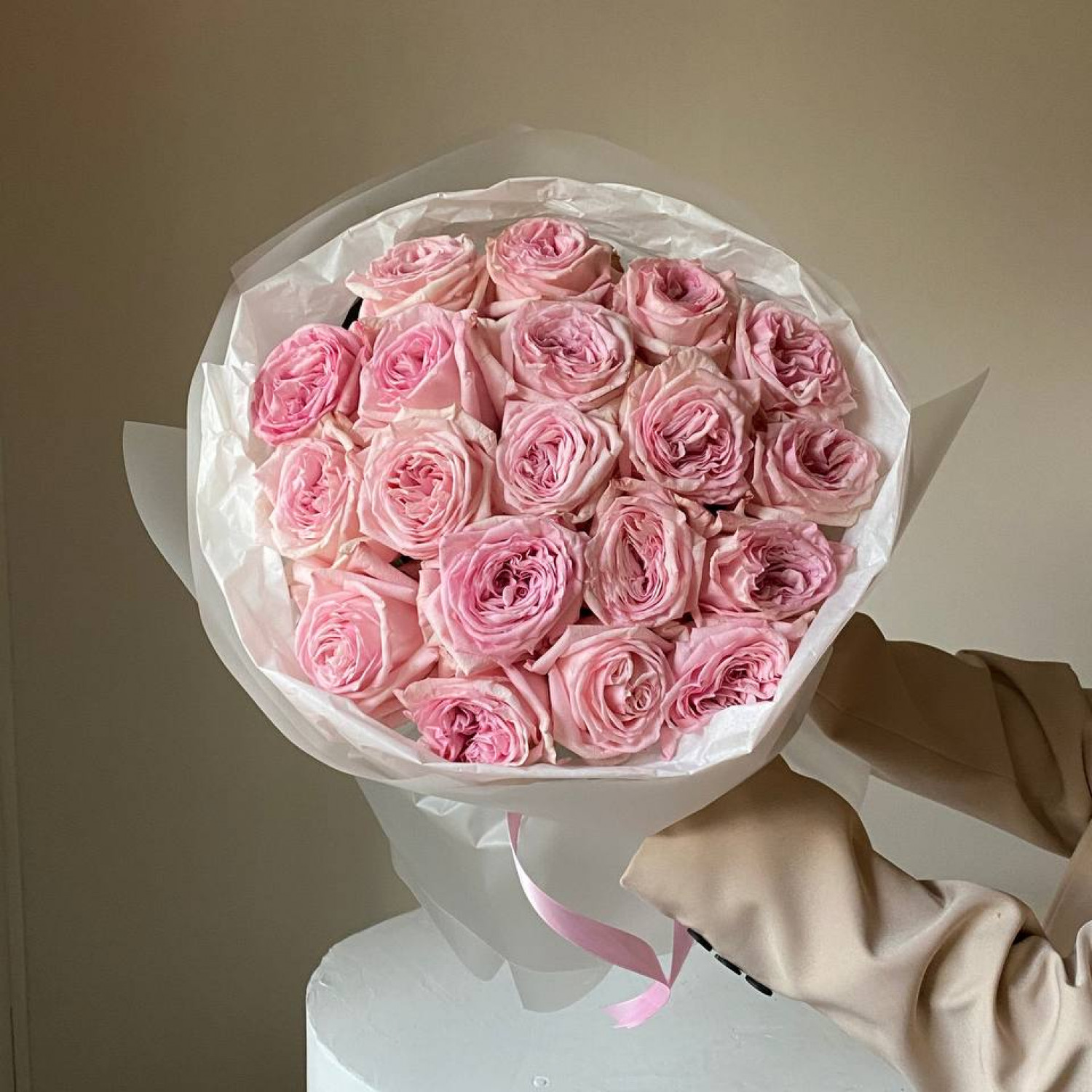 Монобукет из 19 ароматных пионовидных роз Пинк Охара №116