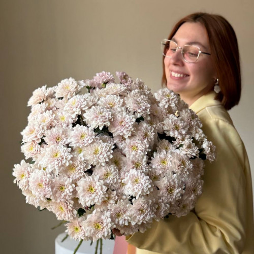 Монобукет из 15 кустовых хризантем Пастелла Пинк №99