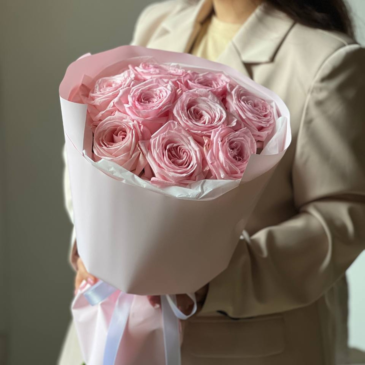 Букет из 9 парфюмных садовых роз Пинк Охара