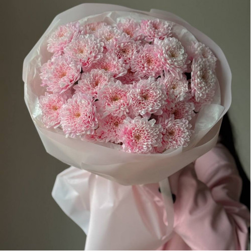 Монобукет из розовых крашенных хризантем 285