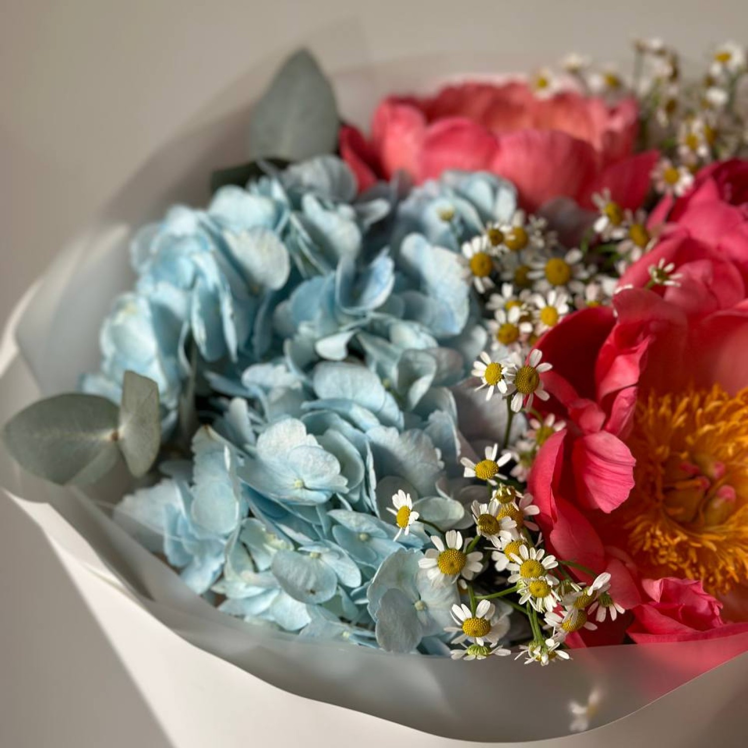 Букет из пионов Корал Шарм и Гортензии