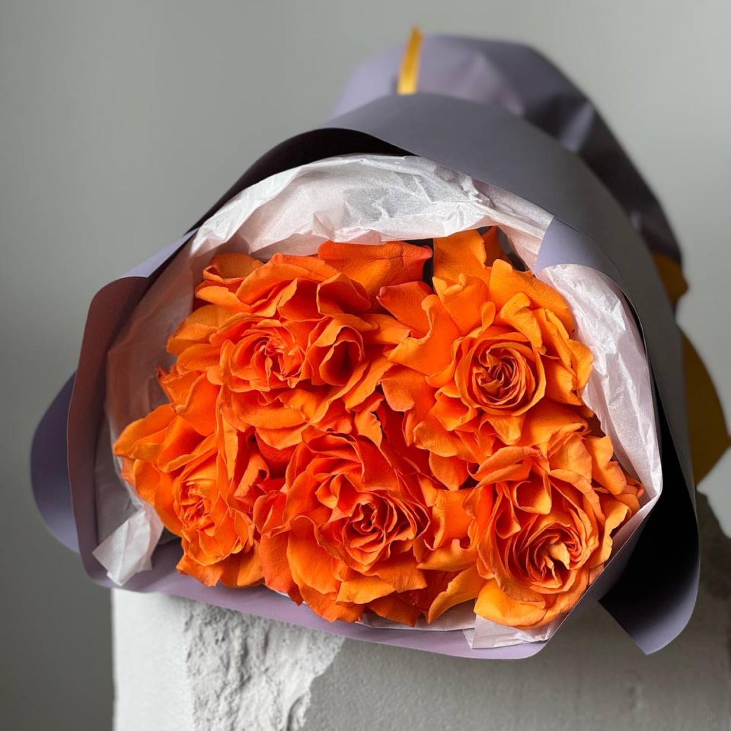 Монобукет из 5 оранжевых французских роз