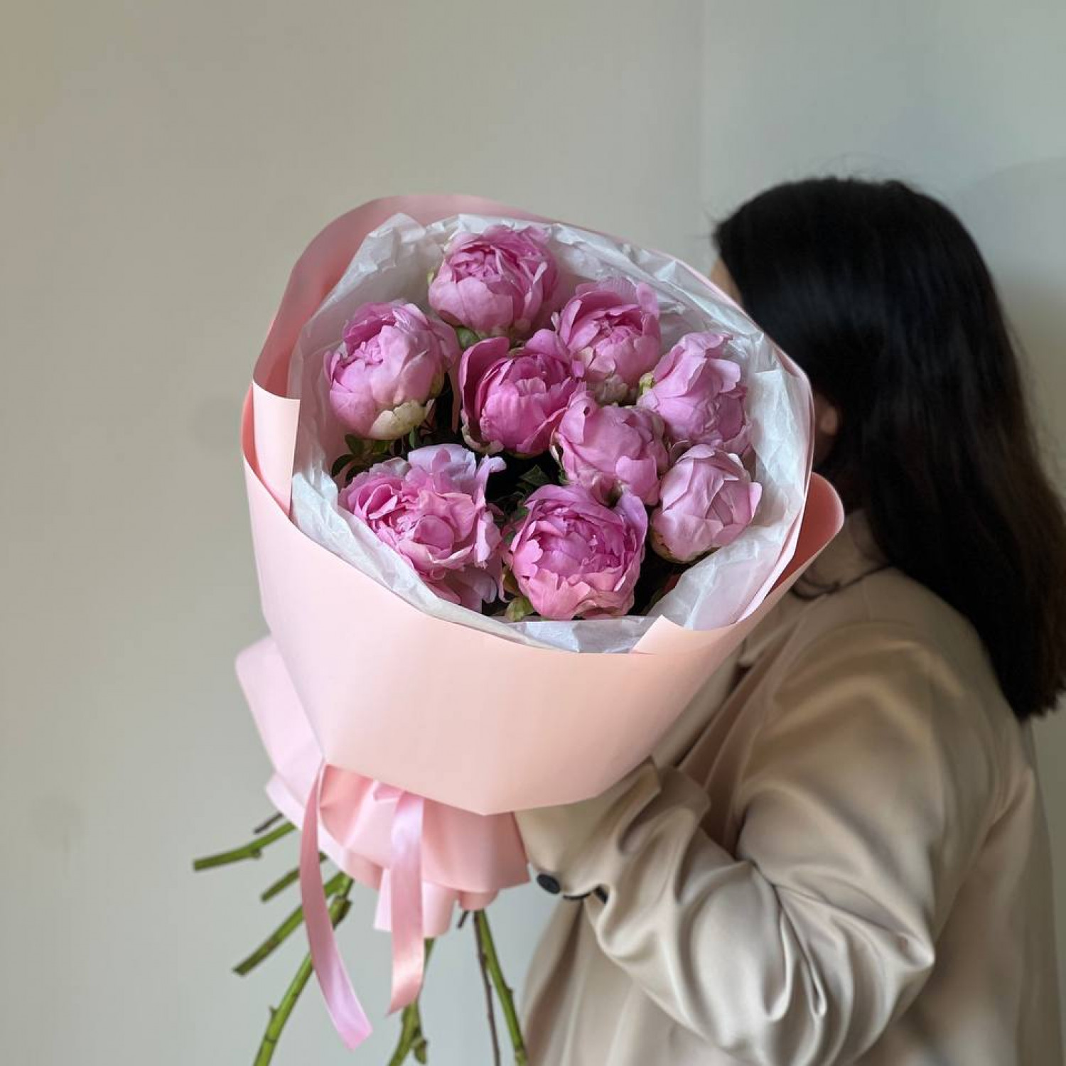 Монобукет из 9 розовых пионов