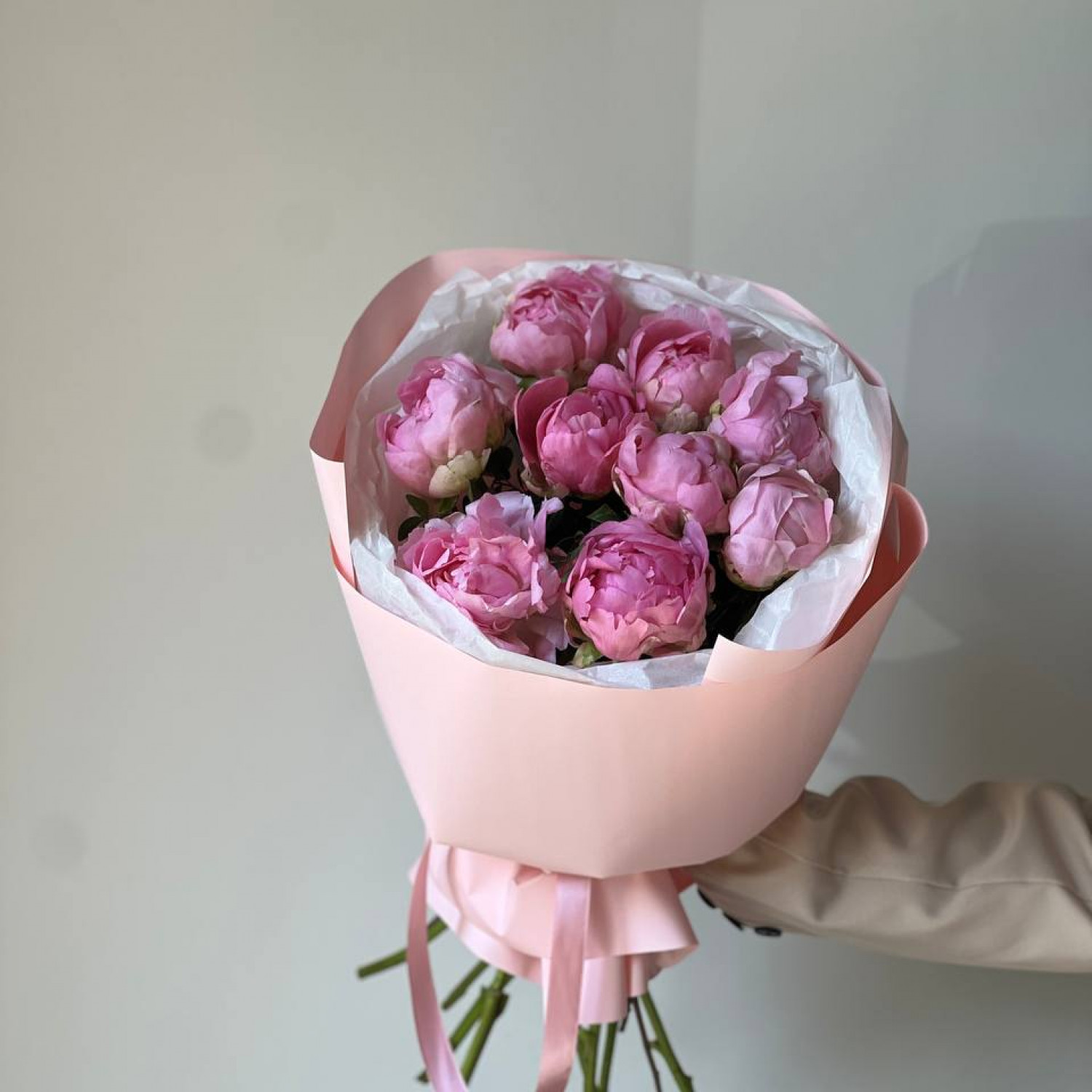 Монобукет из 9 розовых пионов