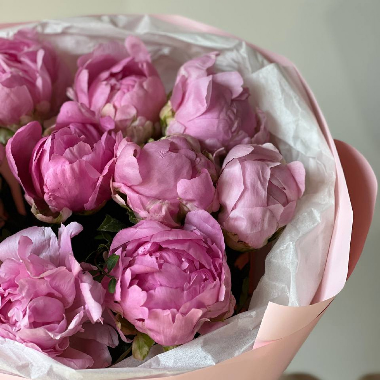 Монобукет из 9 розовых пионов