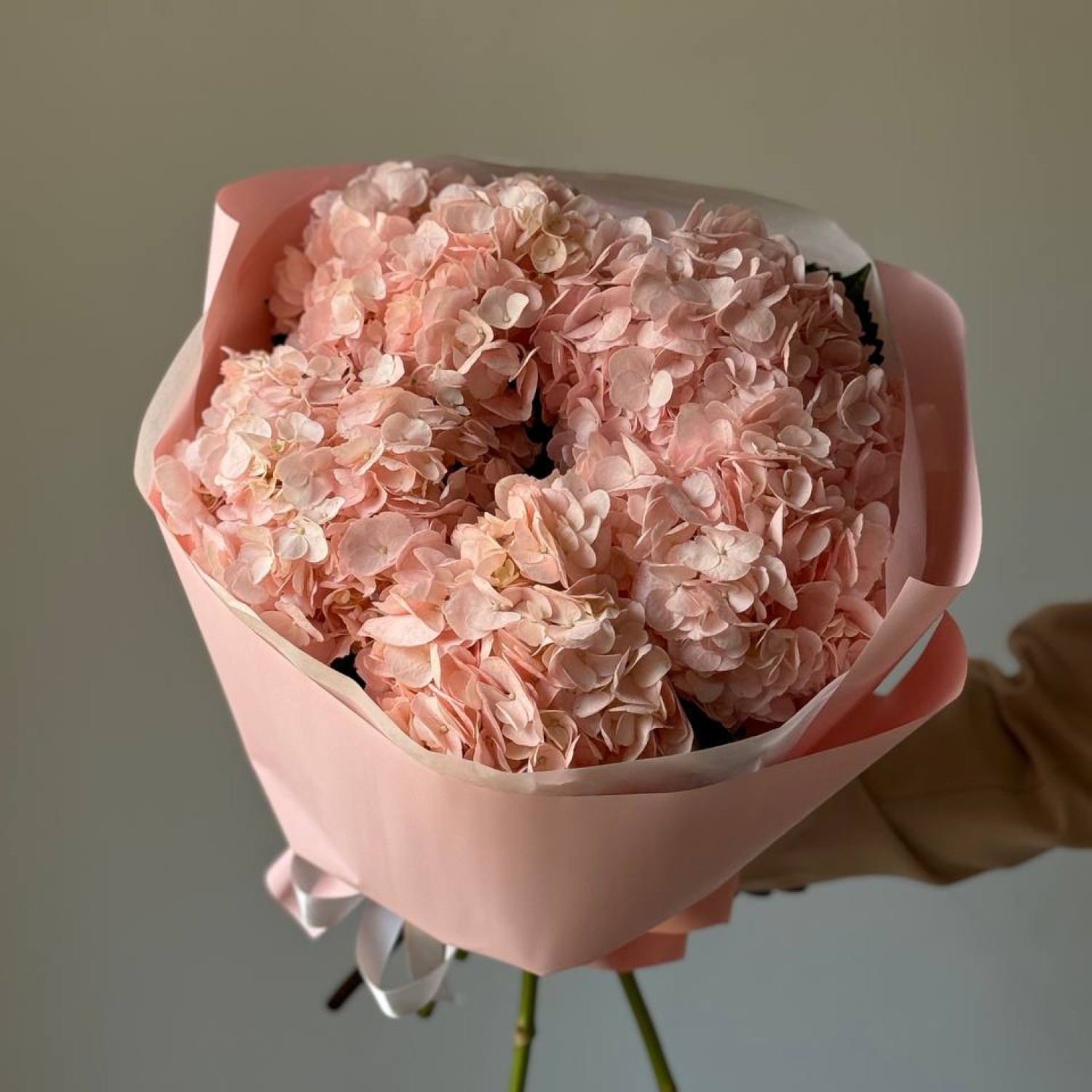 Монобукет из 5 розовых гортензий