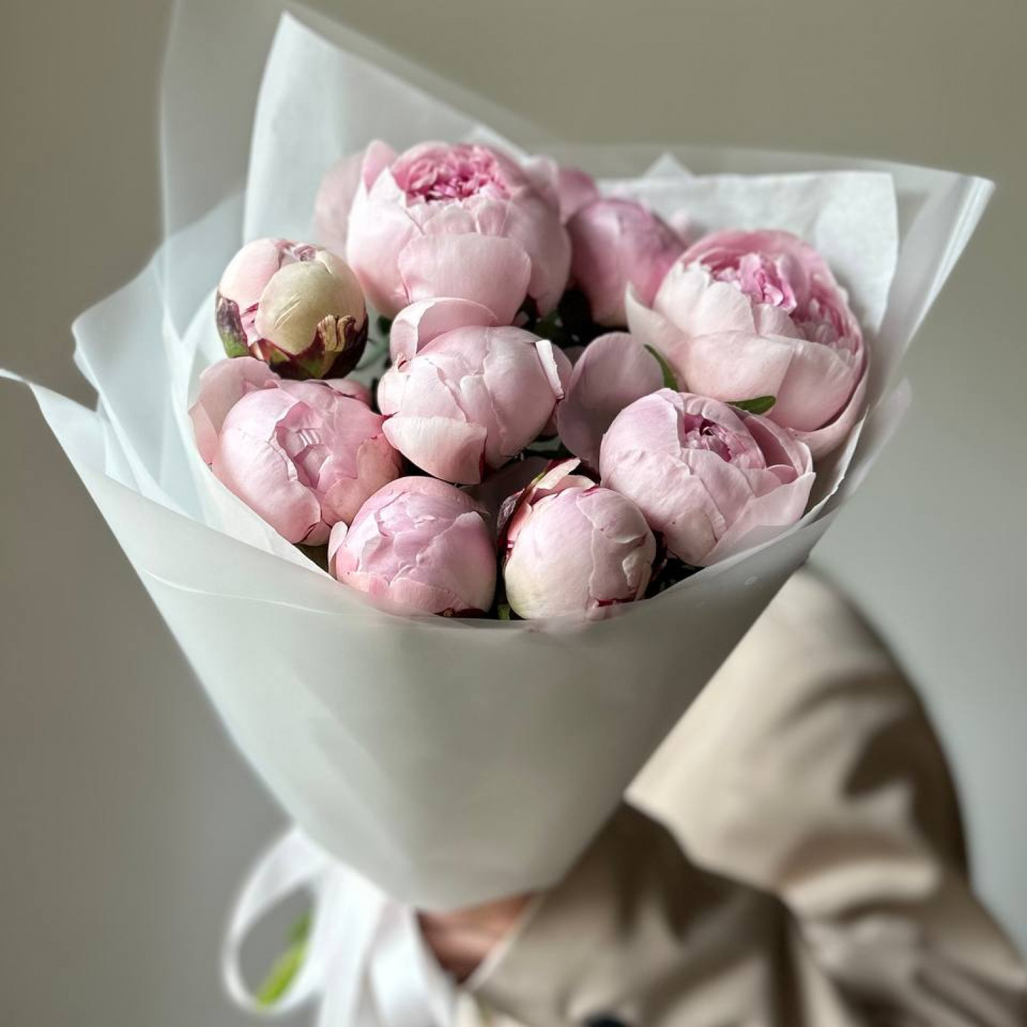 Монобукет из 9 розовых пионов