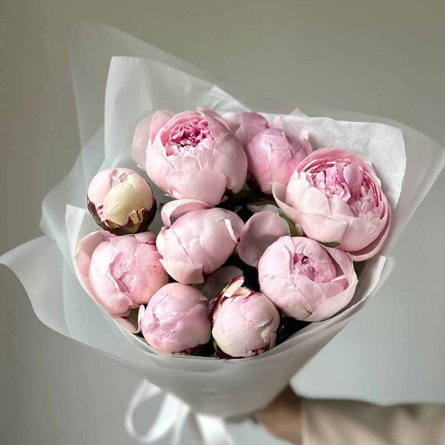 Монобукет из 9 розовых пионов