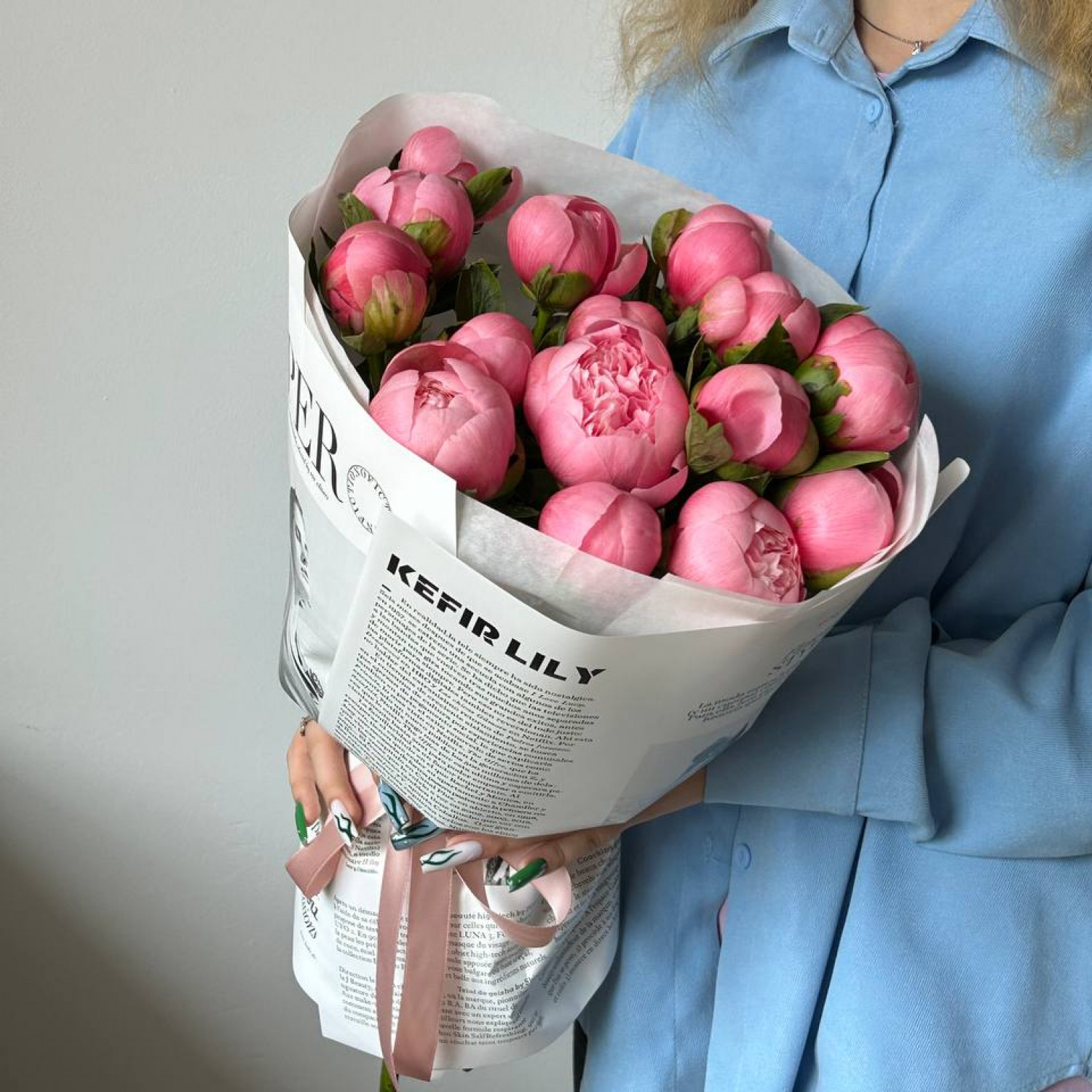 Монобукет из 15 розовых Пионов