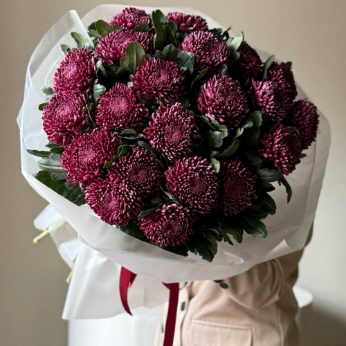 Монобукет из 21 хризантемы Бигуди 021