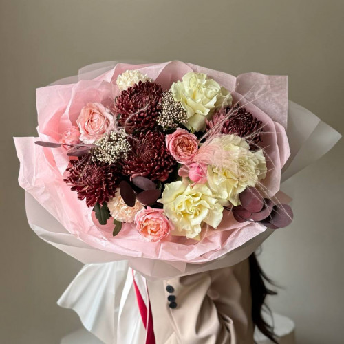 Авторский осенний букет с хризантемой Бигуди 032