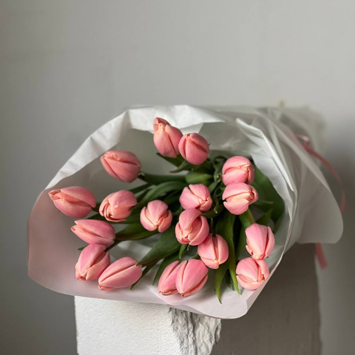 Монобукет из 19 Лососевых тюльпана Тис Бутс