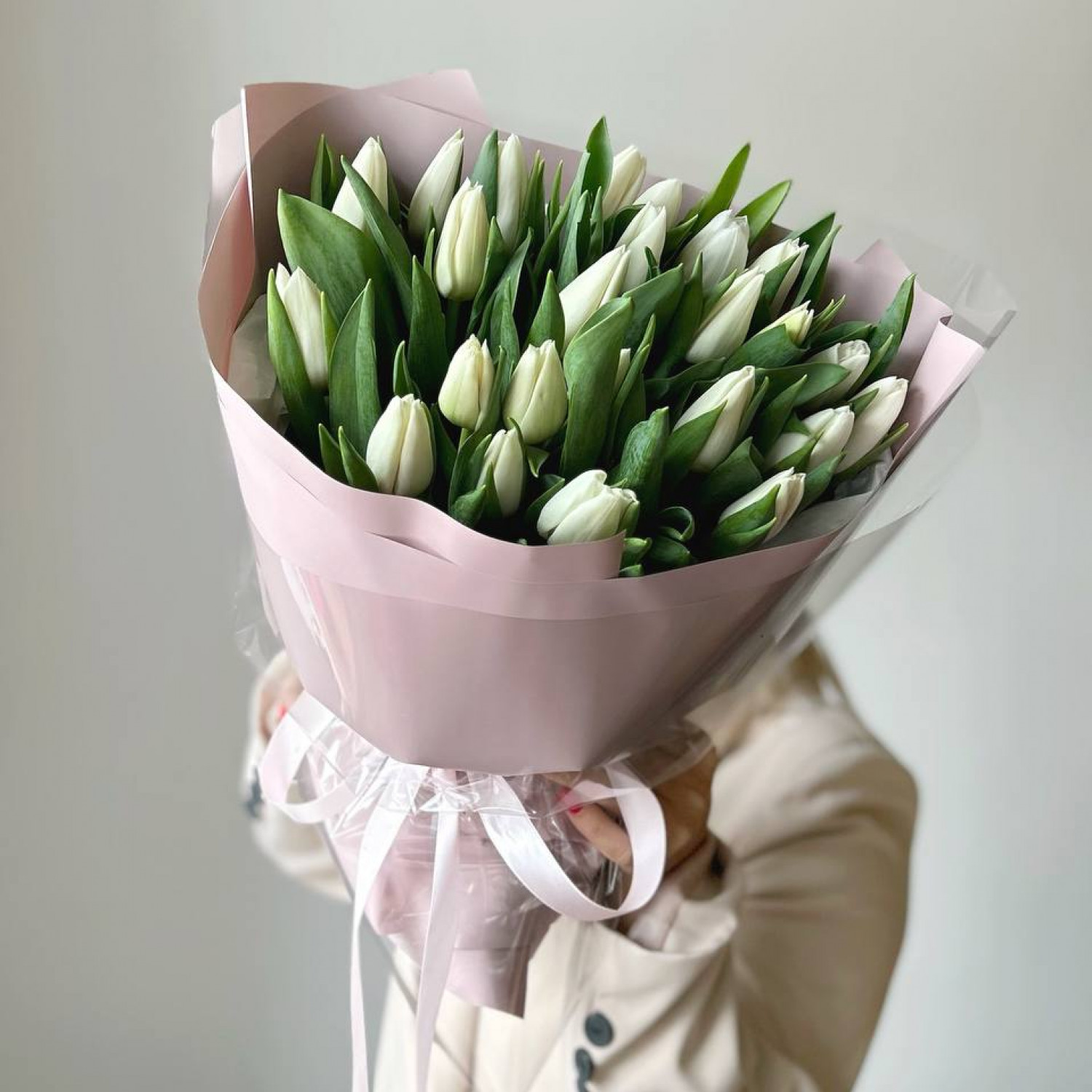 Монобукет из 25 белых тюльпанов №29